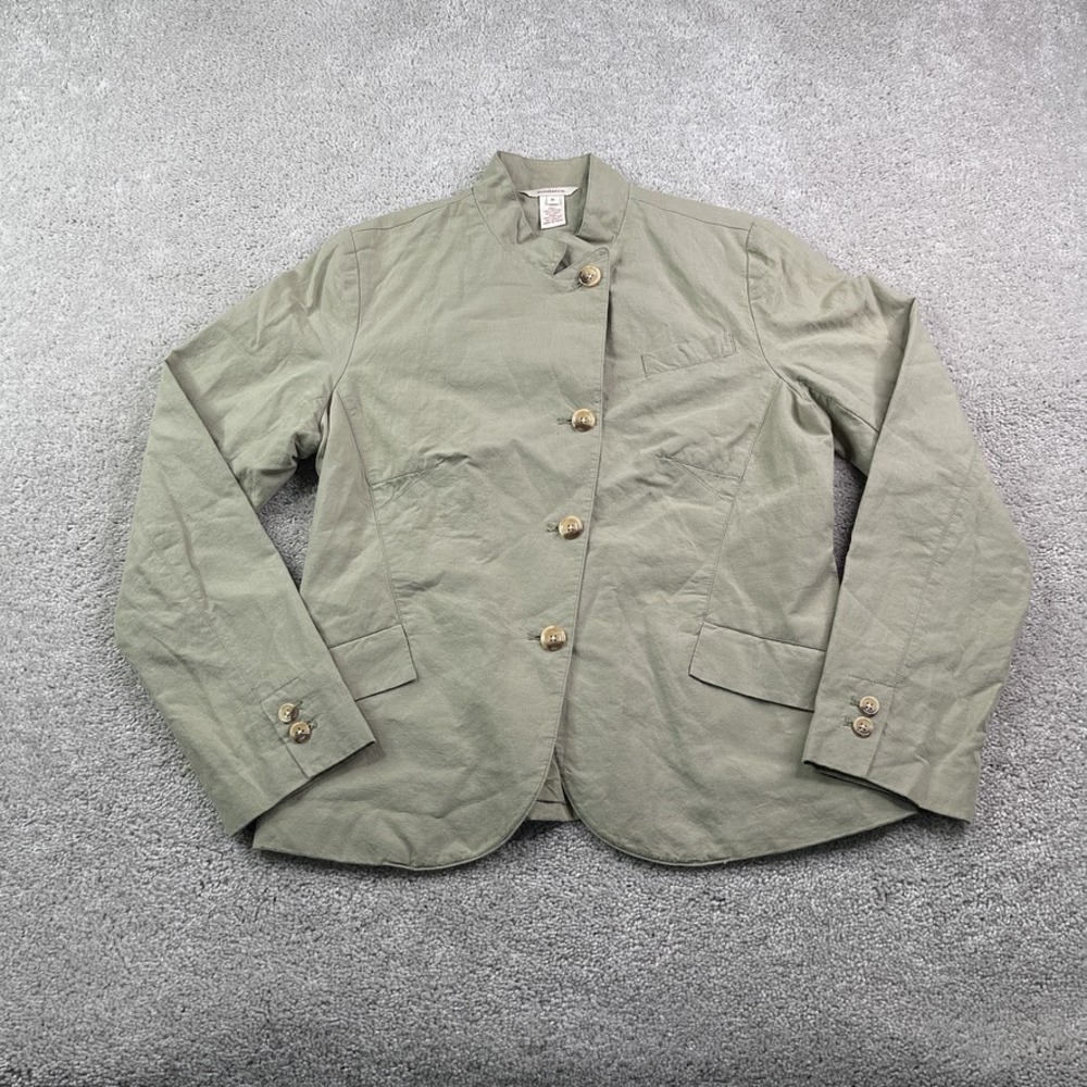 Sundance‎ Blazer Womens 8 Green Brown Cotton Linen Blend Asymmetrical Button Up